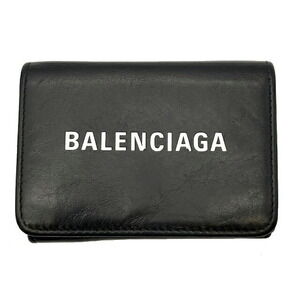 BALENCIAGA compact wallet tri fold black leather